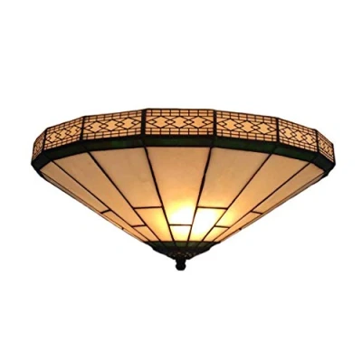 Imagen de ACMHNC Tiffany Lámpara de Techo Cocina,E27 Luz Salon Retro Hecho a Mano Plafon Vintage para Dormitorio Comedor Pasillo Hotel Balcón Baño Iluminación Techo,34CM