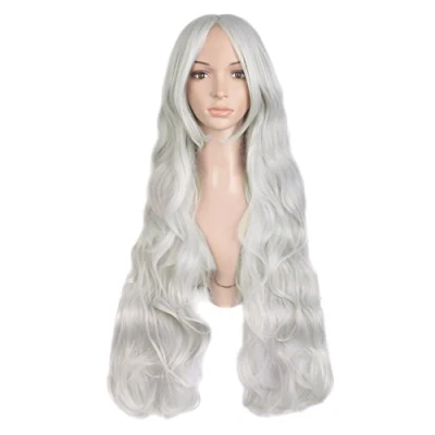 Imagen de MapofBeauty 80cm/ 32 pulgada largo rizo seorita anime traje Pelucas (plata gris)