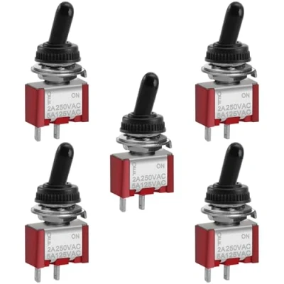 Imagen de Heschen Interruptor de palanca miniatura MTS 101 ON FF SPST 2 pines, 2A 250V, 5A 120V, con tapa impermeable, paquete 5