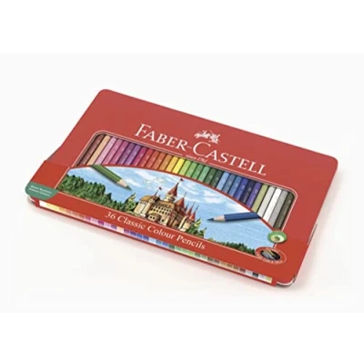 Imagen de Faber Castell 115846 Estuche de metal con 36 ecolápices hexagonales colores, lápices escolares, multicolor