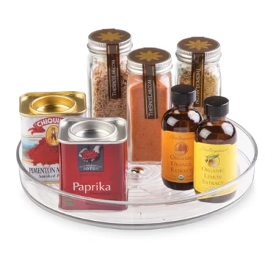 Imagen de iDesign Plato giratorio para la cocina, pequeño organizador de armarios plástico libre BPA, especiero guardar especias y tarros en despensa, transparente