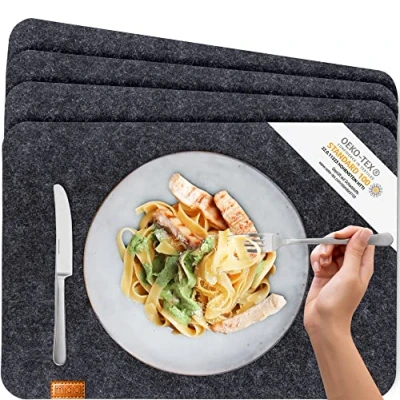 Imagen de MIQIO® Manteles Individuales de Fieltro en Estilo Escandinavo y Cuero Lavable Set 4 44x30 cm para la Decoración Mesa Navidad Gris Oscuro
