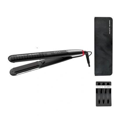 Imagen de Rowenta x Karl Lagerfeld K/pro Stylist SF467L Plancha pelo con revestimiento cerámico, 8 temperaturas, alisado y rizos, sistema de bloqueo, peine integrado, incluye neceser clips para el