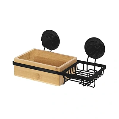 Imagen de Compactor Bestlock SPA Estante con jabonera, Bamboo Hierro Ventosa DE SUCCIÓN : TPU Y ABS, Negro, 27. 3 x 15 13. 5 cm