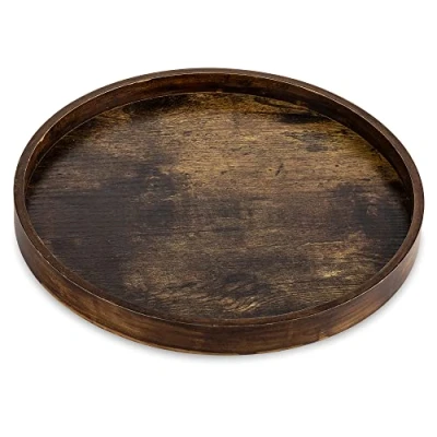 Imagen de Hanobe bandeja decorativa para mesa de centro: madera marrón, bandejas redondas rústicas, círculo, centro mesa, organizador sala estar, 12 pulgadas
