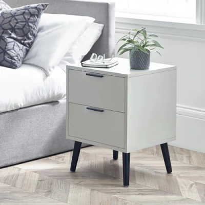 Imagen de Julian Bowen Savoy Alba Mesita de Noche con 2 cajones, Cierre Suave, Color Gris Seda, Madera Caucho, Talla única