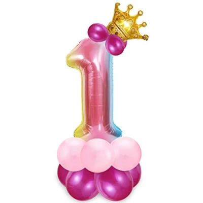 Imagen de Bluelves Foil Globo Número 1 Rosa, 1er Cumpleaños Globos, Feliz Decoración Globos Años Niñas, Arco Iris de 1, Numeros para Cumpleaños, Fiesta,