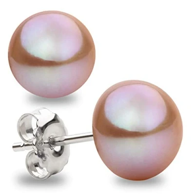 Imagen de Pendientes de Perlas Rosa Cultivadas Agua Dulce Botón Color Lavanda SECRET &amp; YOU Plata Ley 925 milésimas En 4 tallas desde 8 mm hasta 11