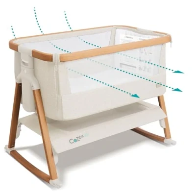 Imagen de Tutti Bambini CoZee® Air Moisés y Cuna Colecho Bebe Cama Mecedora Plegado Rápido Bolsa de Transporte Colchón Deluxe Transpirable con 6 Alturas 0 Meses (Nogal Crudo)