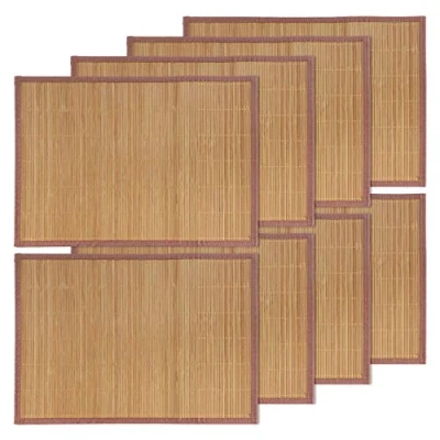 Imagen de BambooMN Mantel individual de listones bambú con borde tela, impresión color sólido, 45,7 x 33 cm, marrón, 8 unidades