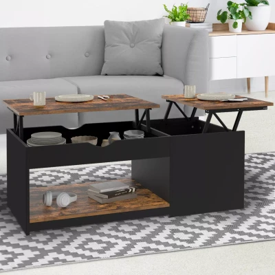 Imagen de Mesa de centro EYLA con 2 tableros abatibles y estuche madera oscura en efectos envejecido negro