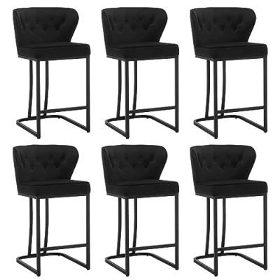 Imagen de WOLTU Juego de 6X Taburetes Altos Cocina, Bar con Respaldo y Reposapiés, Modernos en Terciopelo para Comedor Negro, BH383sz 6