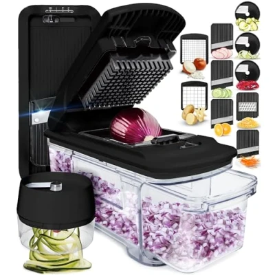 Imagen de Multifuncional Cortador de Verdura Mandolina Cocina Profesional Manual Picador Verduras Patatas Cebolla Rallador y Queso Gadgets (Todo en 1 Negro)