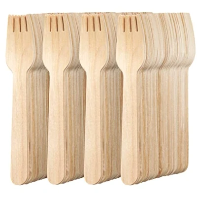 Imagen de MATANA 200 Tenedores de Madera Desechables Cubiertos para Picnics, BBQ&#039;s &amp; Más 100% Natural Desechables, Ecológicas y Biodegradables 16cm