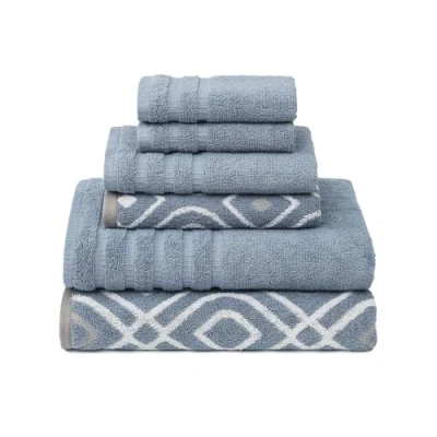 Imagen de Costa del Pacífico Textiles 6 pc Toalla de Hilo teñido, Oxford Azul, Juego