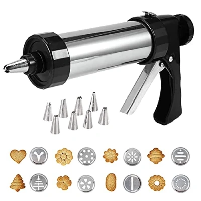 Imagen de Biscuit Maker,Máquina para Hacer Churros Casera Galletas Molde Repostería Pistola Churrera y Porras Manual Maquina Pastas Prensa de Inoxidable con 8 Boquillas (8 Moldes)