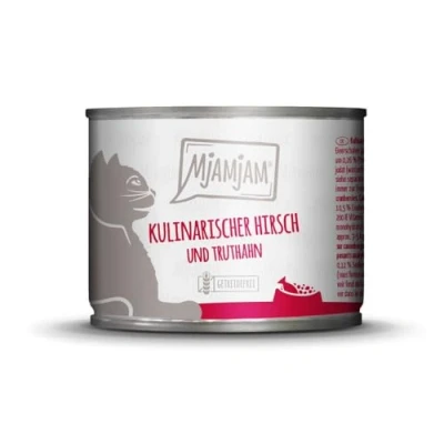 Imagen de MjAMjAM comida húmeda premium para gatos Ciervo y pavo culinario con arándanos frescos, pack de 6 (6 x 200 g), sin cereales extra carne