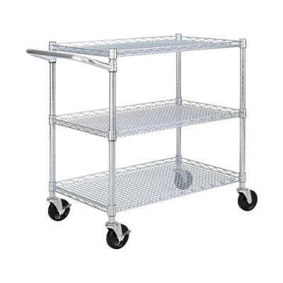 Imagen de Seville Classics UltraDurable NSF Commercial Heavy Duty Metal Rolling Utility Cart Profesional Carrito con 3 baldas, Acero aleado, Cromado, 86.4 B x 45.7 T 85.1 cm H
