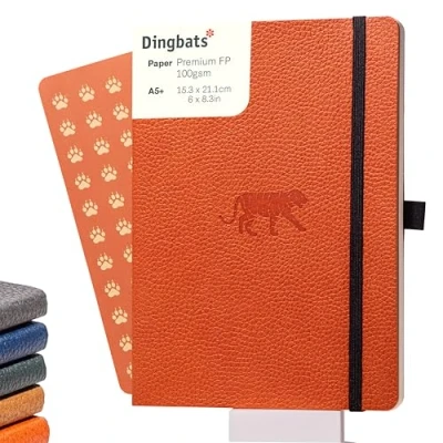 Imagen de Dingbats* Cuaderno A5 de rayas y tapas blandas Páginas a prueba sangrado, Experiencia versátil bloc notas, Piel vegana, Marcapáginas, Portabolígrafos (Animales silvestres Tigre naranja)