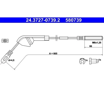 Imagen de ATE 24.3727 0739.2 Cable de Freno Mano 665 con accesorios OPEL: Vectra A Berlina