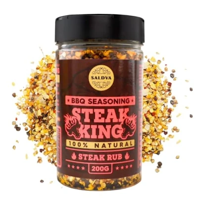 Imagen de Steak King BBQ Rub Condimento 100% natural Mezcla perfectamente equilibrada de especias para filetes extraordinarios y otros platos carne res barbacoa Tarro grande (200 g)