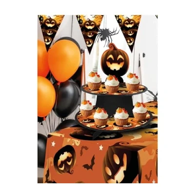 Imagen de Fiestas GUIRCA Bandeja de 3 Pisos Calabaza (40x30 cm) Decoración Mesa para Halloween Terroríficas Ideal Celebraciones Miedo Naranja Negro