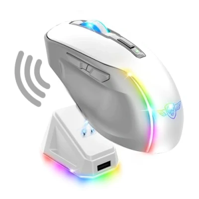 Imagen de Spirit of Gamer Elite M50 Artic, Ratón Gaming inalámbrico RGB 8000 dpi, 6 Botones Programables, Conexión Bluetooth y 2,4 GHz, 90h de duración la batería, Estación Carga RGB, Blanco