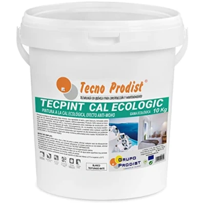 Imagen de Tecno Prodist TECPINT cal ECOLOGIC (10 Kg) Pintura a la exterior e interior al agua, 100% Natural permeable impermeable Paredes y Techos Transpirable Fácil Aplicación Sin olor (BLANCO)