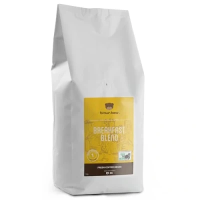 Imagen de Brown Bear Desayuno Breakfast Blend, Café En Grano, Tostado Suave, 1 kg Light Roast Coffee Beans, 5% de las ventas fue donado a Free the Bears Charity