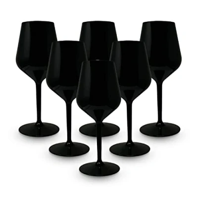 Imagen de BRYNA Set 6 Piezas Vasos Copa Vino 33 Cl en Policarbonato (Plástico Rígido), 100% Diseño Italiano, Irrompibles, Copas Reutilizables y Lavables Lavavajillas, Negro