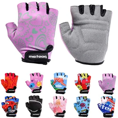 Imagen de meteor Guantes de Ciclismo niñas y niños Bicicleta para Infantil MTB BMX Carretera Montaña sin Dedos con una Almohadilla Gel (XS 6 6,5cm, Flower)