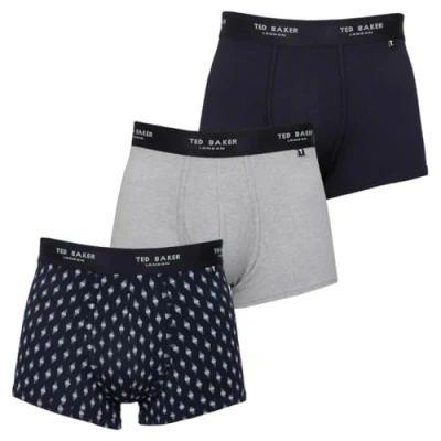 Imagen de Ted Baker bóxer Hombre Paquete Tres Azul/Gris/Azul Geométrico Desteñido XL