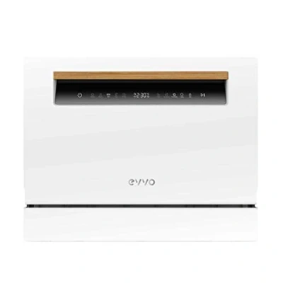 Imagen de EVVO Lavavajillas Tamaño Compacto, sobremesa o encimera, 6 Servicios, 8 programas, Secado Extra, Programa ECO, Autolavado, Inicio Diferido, Mini D (Blanco)