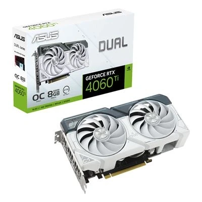 Imagen de ASUS Tarjeta gráfica Dual GeForce RTX 4060 Ti White OC 8GB (PCIe 4.0, GDDR6, DLSS 3, HDMI 2.1a, DisplayPort 1.4a, diseño de 2,5 Ranuras, Ventilador Axial Tech, tecnología 0dB)