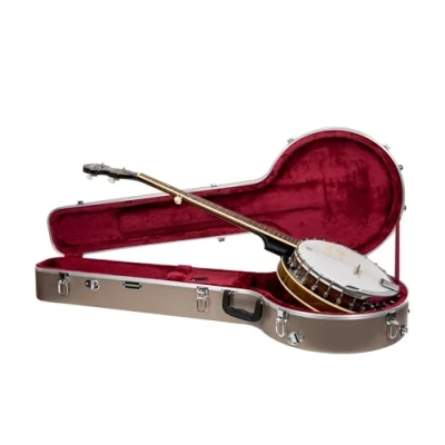 Imagen de Crossrock Resonador de 5 cuerdas y estuche Gibson Tenor Banjo Carcasa rígida moldeada ABS con bloqueo seguridad, patas metal correas desmontables, color champán (CRA861BJCH)