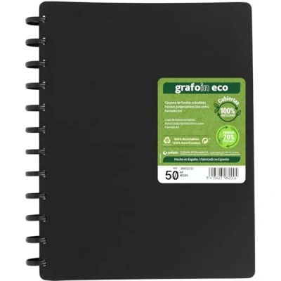 Imagen de Grafoplas Carpeta de Fundas Extraibles Grafo In ECO A4 50 Forros Polipropileno Liso Extra 70% Reciclado Tapas Rígidas 100% Recicladas Permite Intercalar y Sustituir Plastico Fácilmente