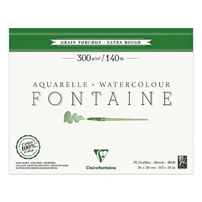 Imagen de Clairefontaine Ref 96429C Fontaine Almohadilla adhesiva para acuarelas (25 hojas), tamaño 24 x 30 cm, papel de 300 g/m², apto