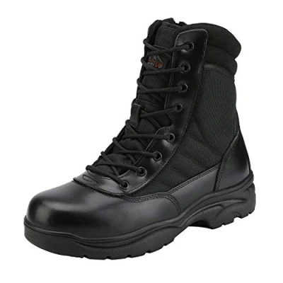 Imagen de NORTIV 8 botas de trabajo tácticas militares para hombre, con cremallera lateral, piel, motocicleta, combate (6 pulgadas), Negro 6 pulgadas, 15 Wide
