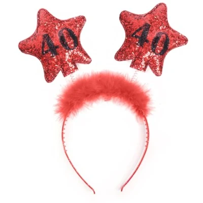 Imagen de PartyDeco OP40 KARTON Diadema de cumpleaños 40 años, con Plumas y Estrellas