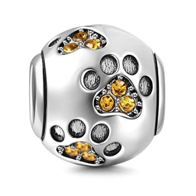 Imagen de dije para pulsera Pandora, con diseño de huella pata perro, plata ley 925, cumpleaños. champán