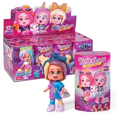 Imagen de KOOKYLOOS Serie Glitter Glam Colección completa de 12 KookyLoos. Muñeca sorpresa coleccionable con accesorios moda, ropa, zapatos y juguetes 3 expresiones divertidas. muñecas incluídas