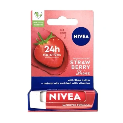 Imagen de Nivea Bálsamo labial de sabor a fresa con brillo, (paquete 1 unidad)