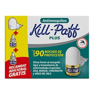 Imagen de KILL PAFF Insecticida Eléctrico Antimosquitos, Eficaz Contra Mosquito Tigre y Transmisores de Enfermedades Tropicales, Difusor, 90 Noches Protección (Contenido: 1 difusor + 2 recambios)