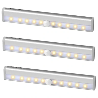 Imagen de Jinlaili 2 Piezas Luz Armario, 10 LED Nocturna con Sensor de Movimiento, Funciona Pilas, Lámpara Tira Magnética Adhesiva, Luces Noche para Pasillo (3PCS Blanco cálido)