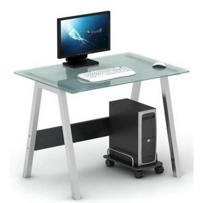 Imagen de hjh OFFICE 673920 Escritorio 100x70 Delphi Plateado, Mesa de Ordenador con Vidrio Satinado
