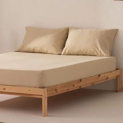 Imagen de Sabana Bajera Cama 160 x 200 30 cm 100% Algodón Transpirable Ajustable Color Beige