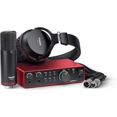 Imagen de Focusrite Scarlett 2i2 Studio 4.ª gen. paquete de interfaz audio USB pensada para los compositores, con micrófono condensador y auriculares grabar, retransmitir emitir pódcast