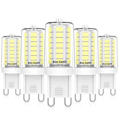 Imagen de Eco.Luma Bombillas LED G9 5W, Blanco Frío 6000K, Repuesto Lámparas Halógenas 40W, ángulo Haz de 360 Sin Parpadeo, No Regulable, CA 220 240V, Paquete 5