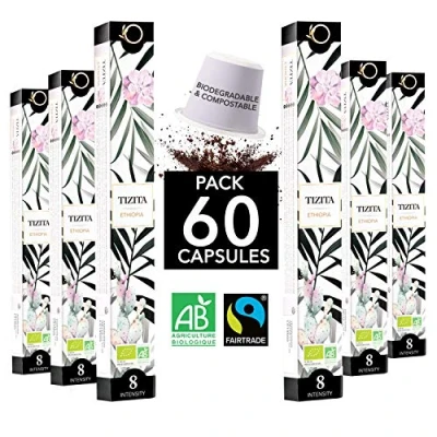 Imagen de ☘️ capsulas Nespresso Compatibles cafe ECOLÓGICAS Arabica FAIRTRADE Biodegradables TIZITA Single Origin Etiopía (Moka), 60 de Torrefacción Artesanal