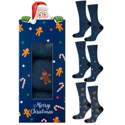Imagen de soxo Navidad Calcetines Hombre Algodon Colores Regalos Originales Divertidos 40 45 Azul 3 Pares